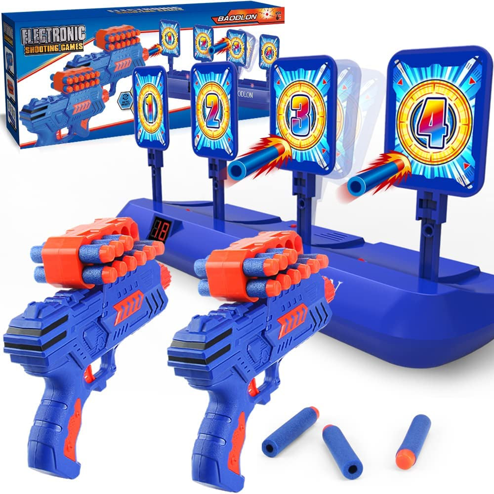 Digital Shooting Targets with Foam Dart Toy Gun, Electronic Scoring Auto Reset 4 Targets, Shooting Game Toys Gifts for Age of 5, 6, 7, 8, 9, 10+ Years Old Kids, Boys, Compatible with 2 Toy Gun