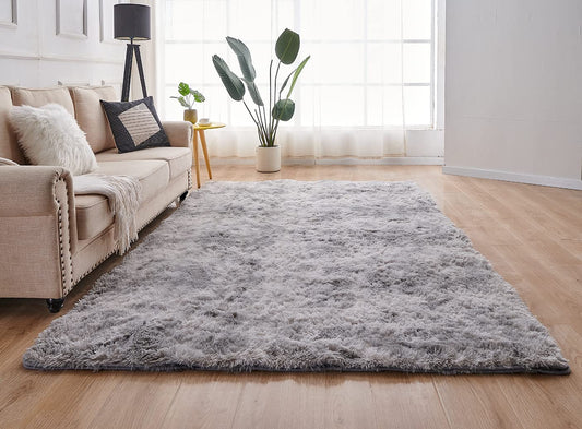 Ultra Soft Indoor Modern Shag Area Rugs Fluffy Living Room Carpets for Children Bedroom Home Decor Nursery Shag Rug, Multiple Colors and Size Optional (5X7 Ft., Tie-Dyed Light Gray)