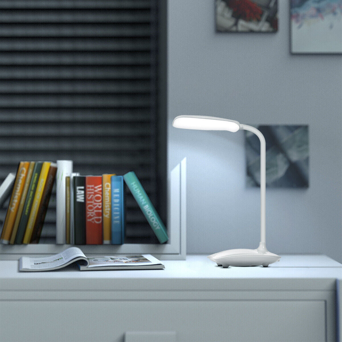 Dimmable LED Desk Light Touch Sensor Table Bedside Reading Lamp USB Rechargeable