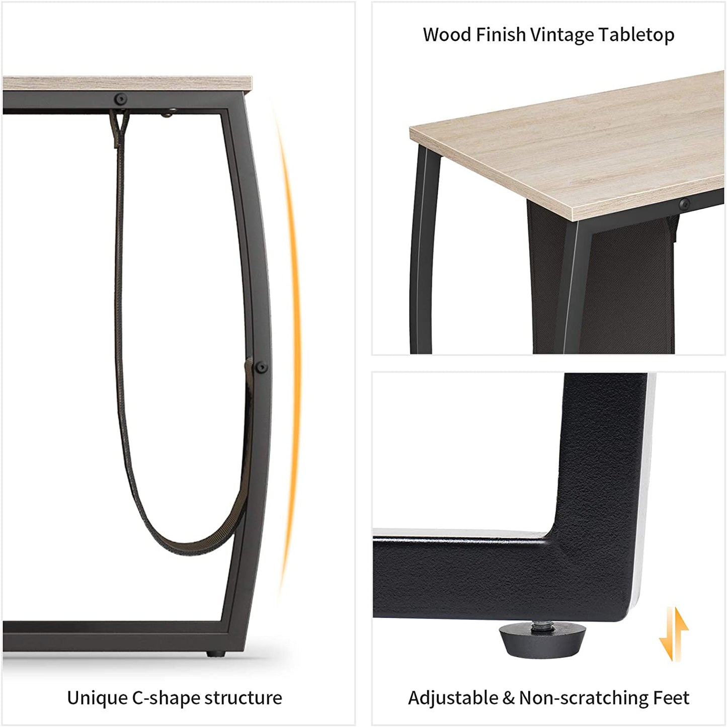 Sofa Side Table, C Table End Table with Side Pocket, Snack Table for Living Room Couch, French Oak Grey
