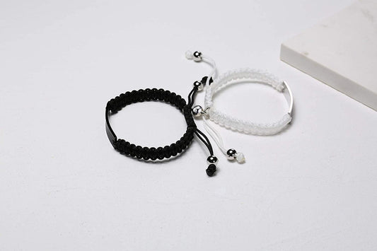Personalized ID Couple Bracelets Custom Engraving Handmade Braided Rope Wrist Bangle for Men Women Friendship, Adjustable,Customized