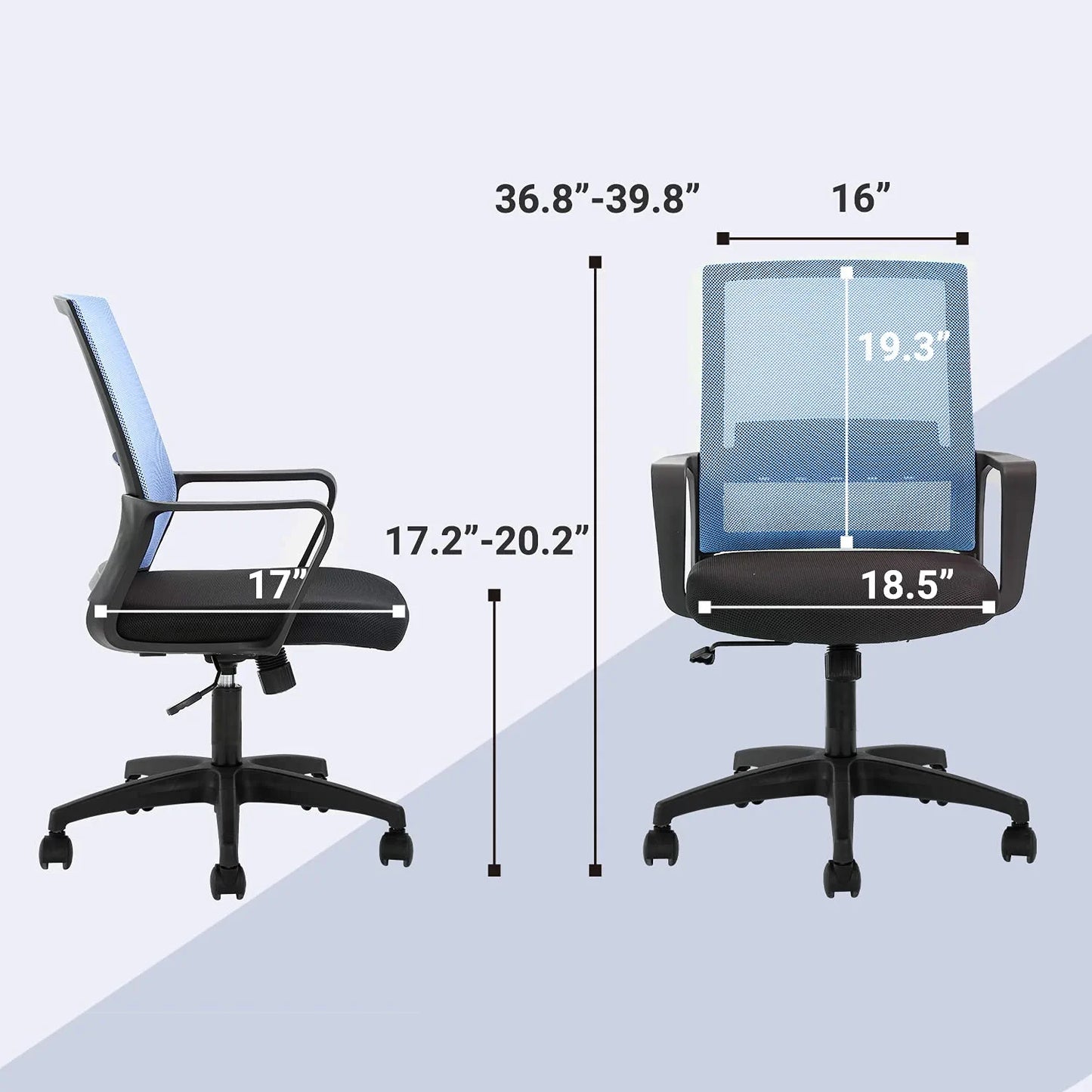Office Chair Ergonomic Desk Task Chair Mesh Computer Chair Mid-Back Mesh Home Office Swivel Chair Modern Executive Chair with Wheels Armrests Lumbar Support (Blue)