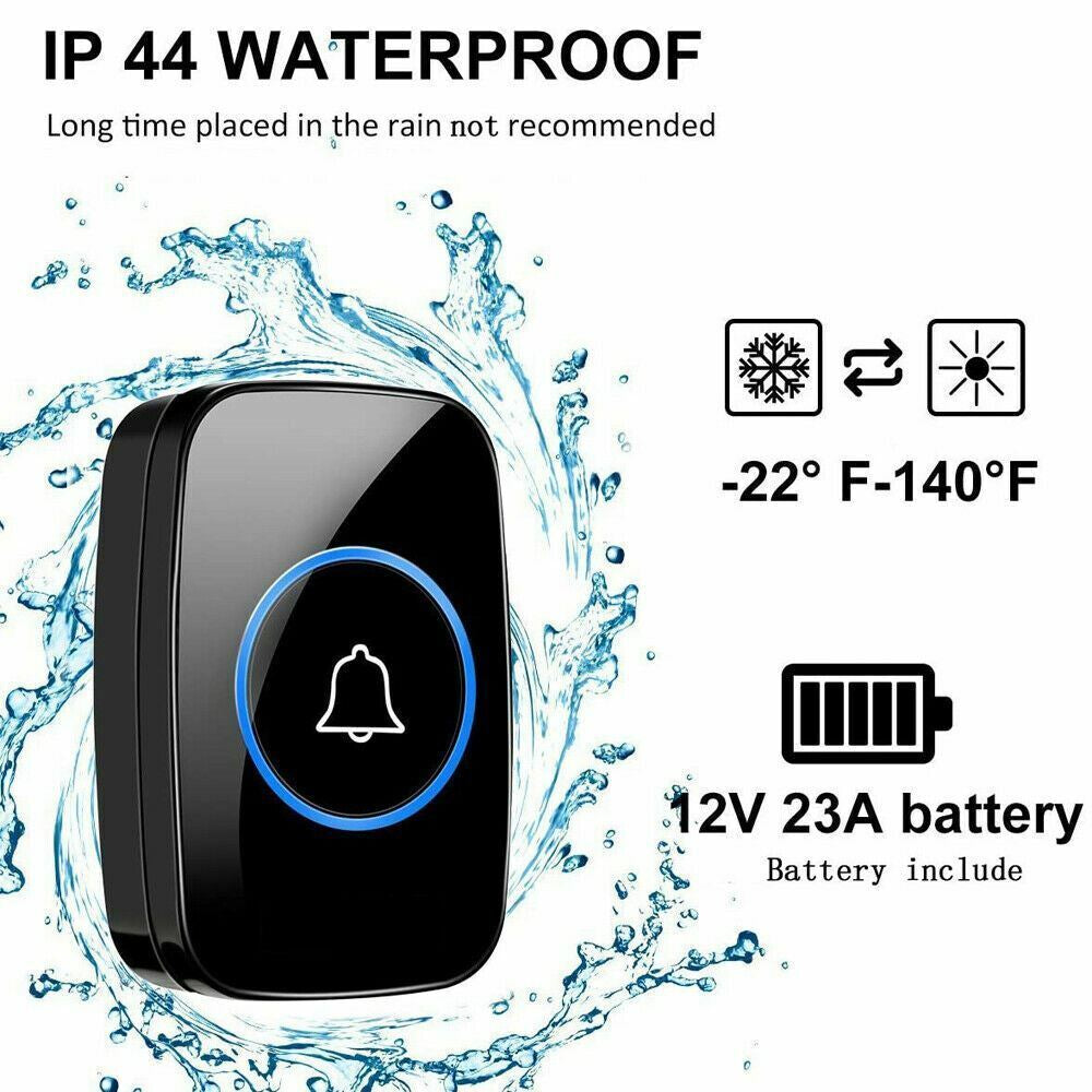 Waterproof Wireless Doorbell Adjustable Volume 1000FT Plugin Receiver 38 Chime
