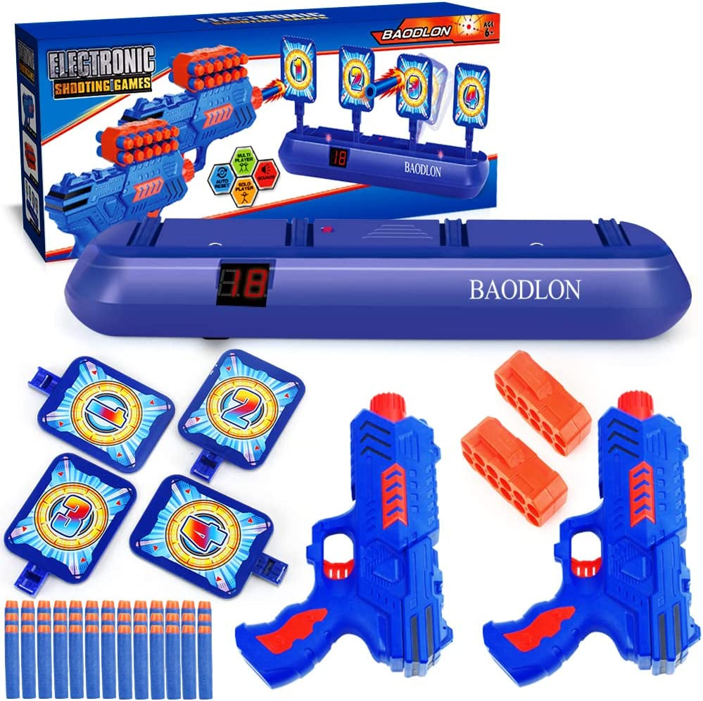Digital Shooting Targets with Foam Dart Toy Gun, Electronic Scoring Auto Reset 4 Targets, Shooting Game Toys Gifts for Age of 5, 6, 7, 8, 9, 10+ Years Old Kids, Boys, Compatible with 2 Toy Gun