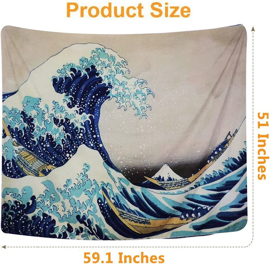 Tapestry Wall Hanging, Great Wave Kanagawa Wall Tapestry with Art Nature Home Decorations for Living Room Bedroom Dorm Decor in 51X60 Inches…