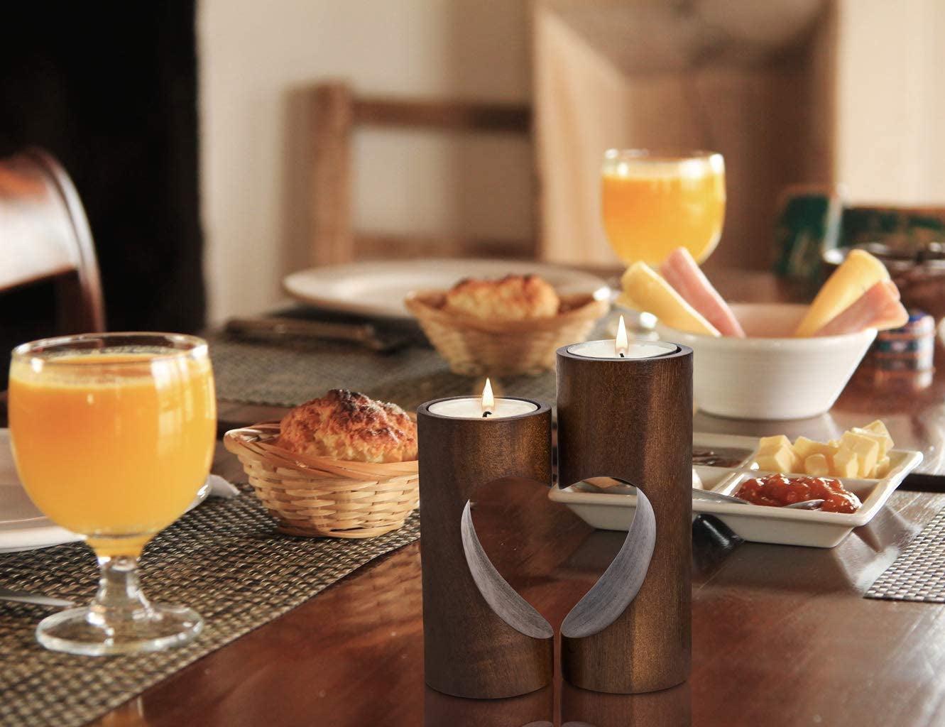 Tea Light Candle Holders for Table Centerpiece, Decorative Wood Tealight Candle Holder Set, Unity Heart Candle Holder for Home Décor