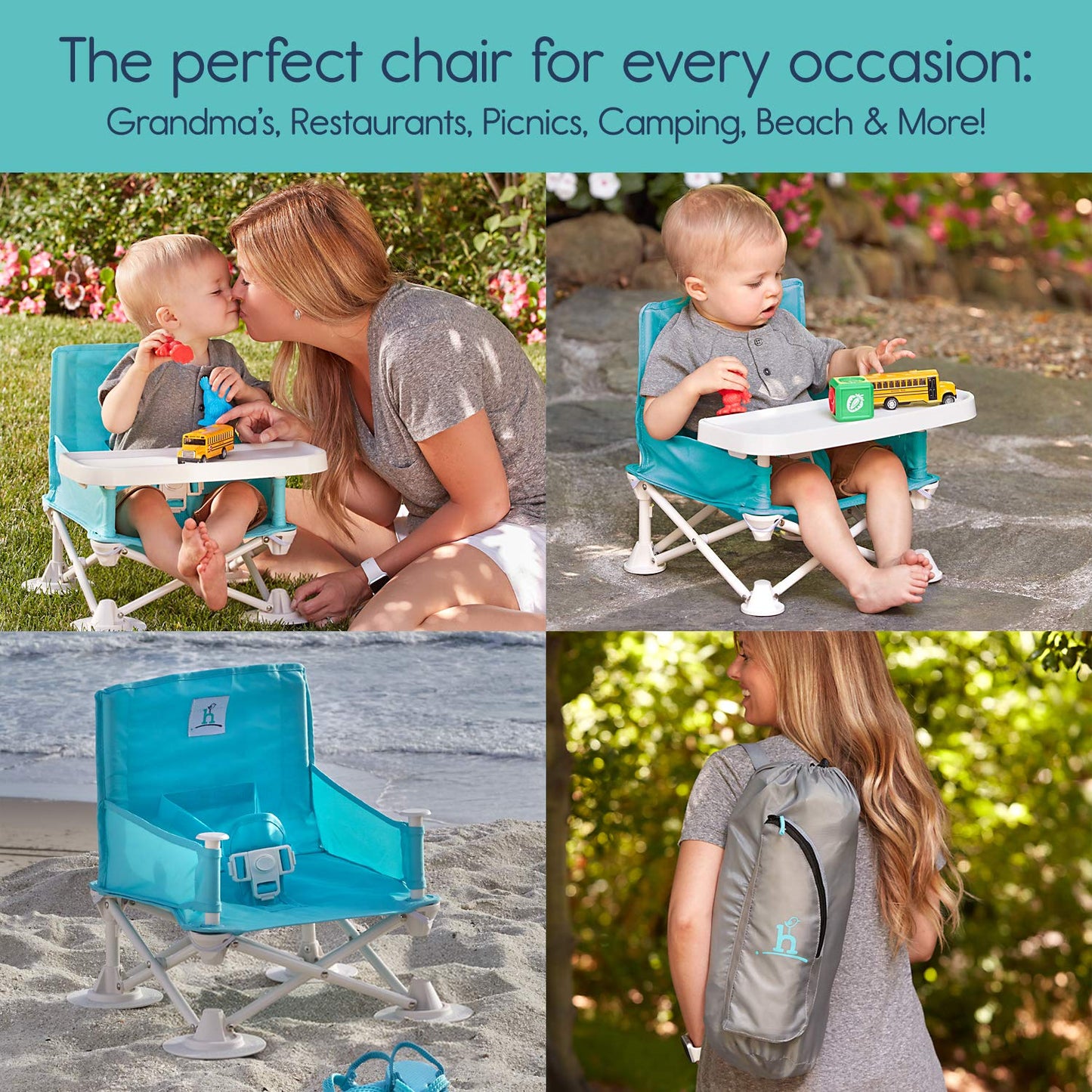 Omniboost Travel Booster Seat with Tray for Baby | Folding Portable Baby Booster Seat for Dining Table, Camping, Beach, Grandma’S | Tip-Free Design Straps to Kitchen Chairs - Booster Chair