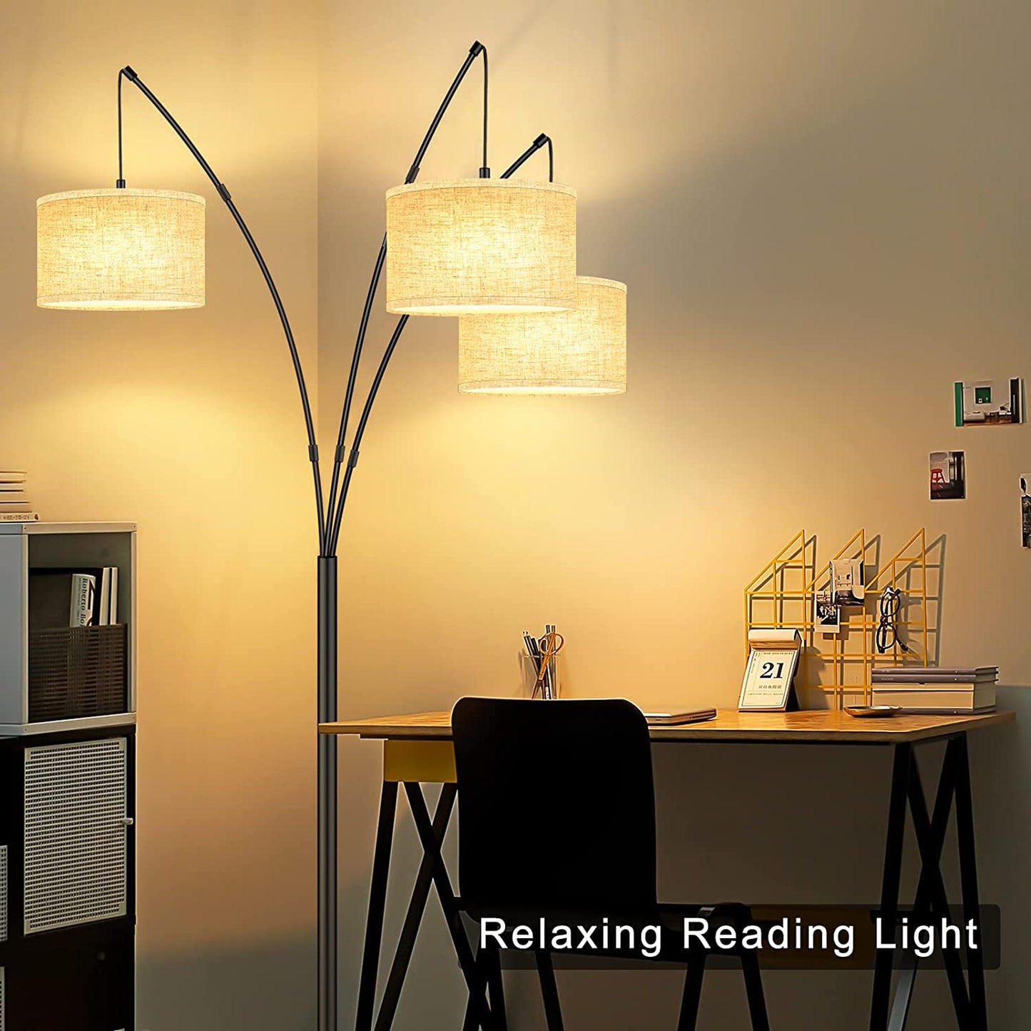 Arc Floor Lamps, 3-Light Arched Standing Lamp Hanging over the Couch, Trinity Arc Lamp with Foot Switch, Heavy Base, Modern Tall Pole Lamps for Living Room Bedroom Office Bright Lighting