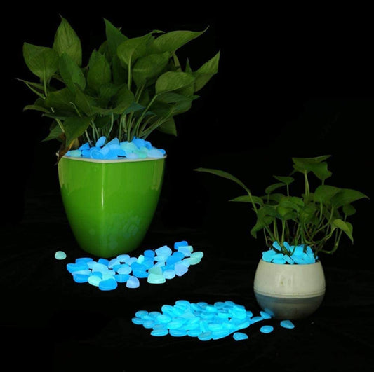 Glow in the Dark Pebbles (500Pcs White Glows Blue) - Indoor Outdoor Garden Stones Moonlight Yard Plant Decorations Fish Tank Aquarium Rocks Solar Backyard LED Decor