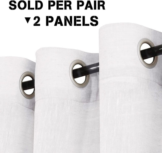 White Linen Curtain Panels Home Decorative Rich Linen Blended Curtains Grommet Semi Sheer Curtains for Bedroom / Living Room - Elegant Soft Light Filter Window Treatments Curtains 2 Panels, W52 X L84