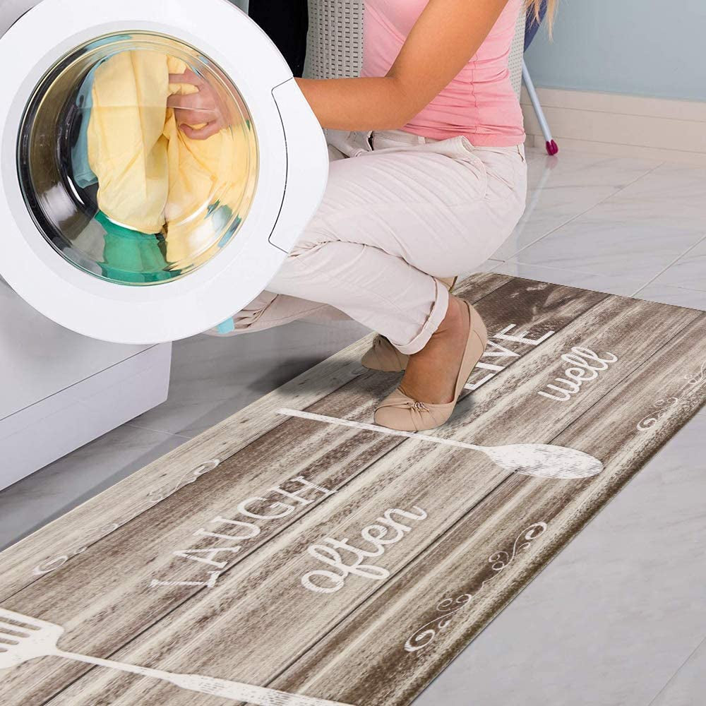 Kitchen Rug Set, Kitchen Floor Mats 2 Piece PVC Leather anti Fatigue Comfort Heavy Duty Standing Mat Waterproof Oil Proof Non-Skid Rubber Back Washable Doormat Bathroom Area Rug Carpet