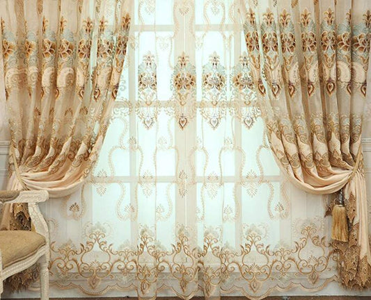 European Luxury Sheer Curtains 84 Inches Long for Bedroom Floral Embroidered Semi Sheer Voile Curtain Panels Window Drapery Curtain Tulle for Patio Door Rod Pocket 1 Panel W52 X H84 Inch