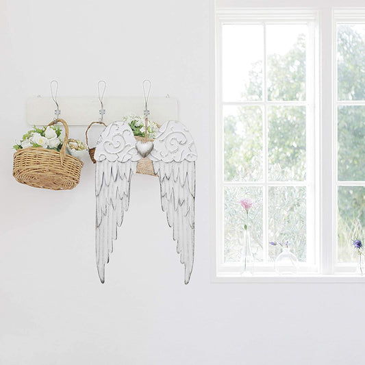 Angel Wings Wall Decoration, Antique Hanging Metal Angel Wings Wall Décor with Heart Decorative Angel Wings Wall Sculpture Indoor Outdoor Wall Decor Hanging for Home Bedroom Living Room Garden (1)