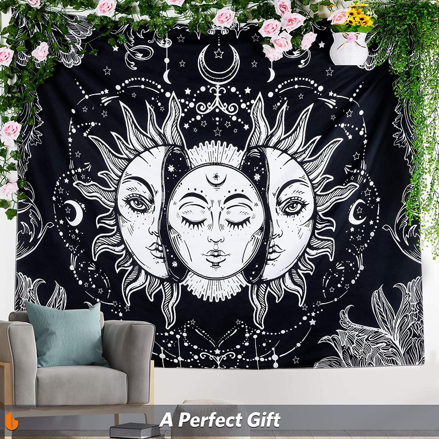 Not Fade Machine Washable Mandala Tapestry Wall Hanging Trippy Hippie Bohemian Psychedelic Wall Tapestry for Bedroom Living Room, Blue White, Small (28.7X37.4 Inches)(73X95 Cm)
