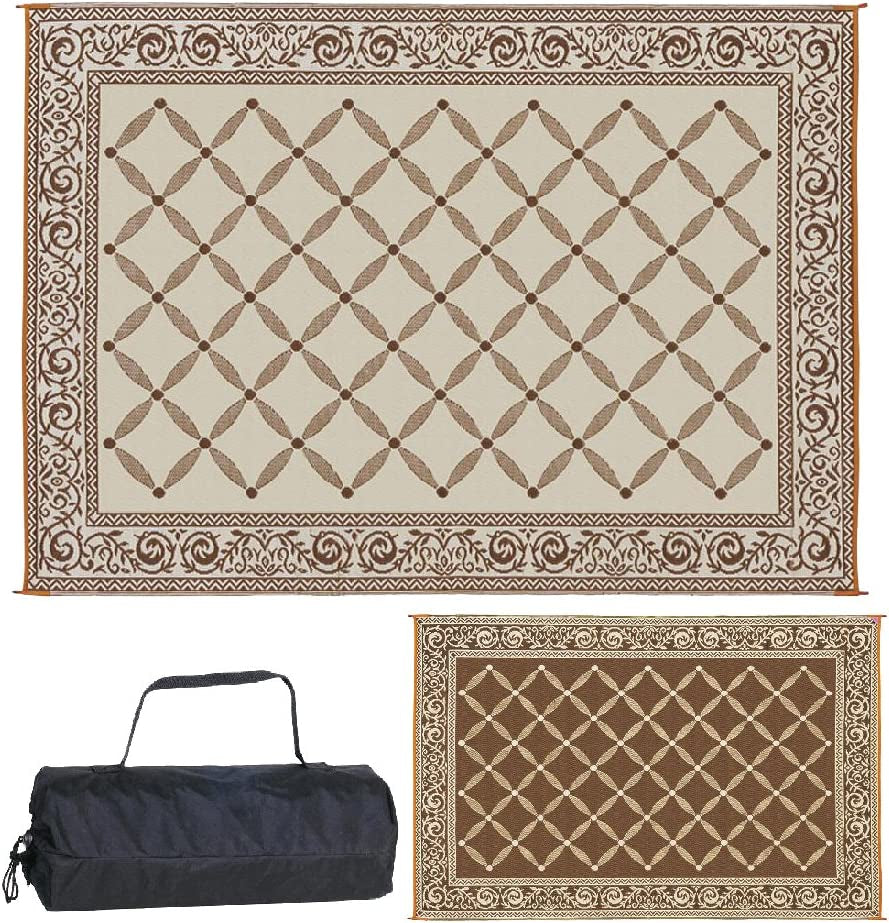 119127 9-Feet by 12-Feet Reversible Mat, Plastic Straw Rug, Large Floor Mat for Outdoors, RV, Patio, Backyard, Picnic, Beach, Camping (Brown/Beige)