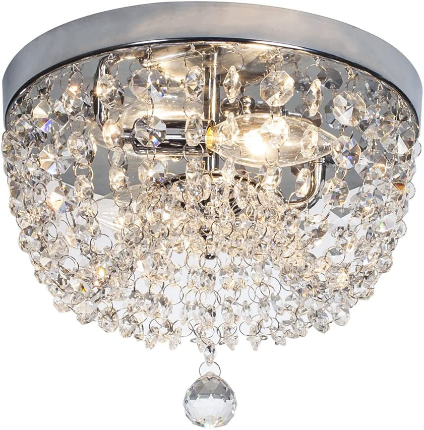 2 Lights Mini Crystal Ceiling Light Fixture, Small Modern Closet Chandelier Elegant Chrome Ceiling Lighting Lamp for Bedroom Hallway Kitchen Dining Room Bathroom Entry,H8.3'' X D9.8"