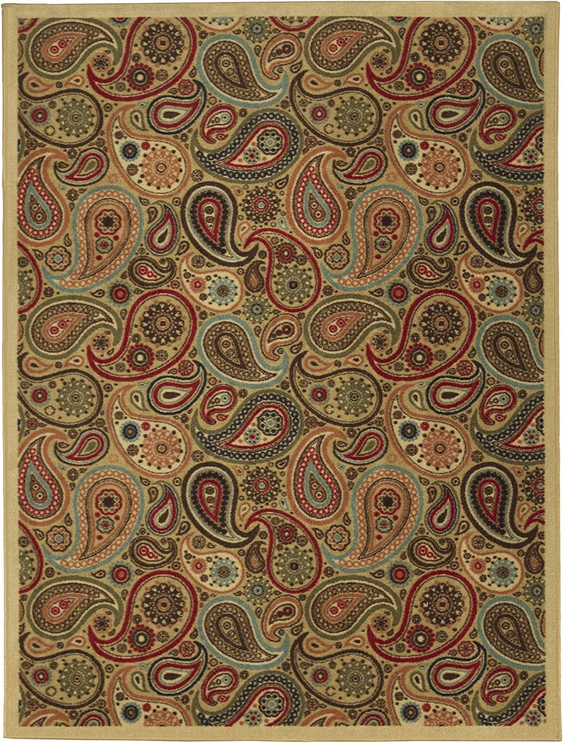 Ottohome Collection Non-Slip Rubberback Paisley Design 5X7 Indoor Area Rug, 5' X 6'6", Beige