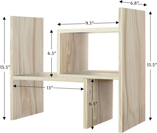 - Desktop Organizer Office Storage Rack Adjustable Wood Display Shelf | Birthday Gifts - Toy - Home Decor | - Free Style Rotation Display - True Natural Stand Shelf White Wood Tone
