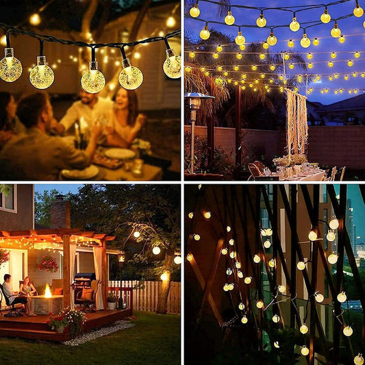 LORRYTE 2-Pack 100 LED 64FT Crystal Globe Solar String Lights Outdoor, Waterproof Solar Outdoor Lights with 8 Lighting Modes, Solar Globe Lights for Garden Tree Patio Party Christmas (Warm White)