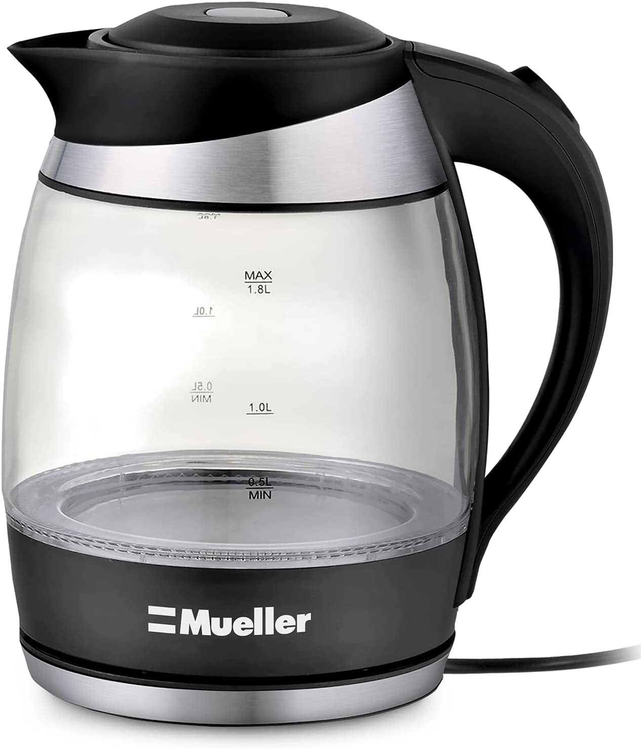 Mueller Ultra Kettle: Model No. M99S 1500W Electric Kettle with Speedboil Tech, 1.8 Liter Cordless with LED Light, Borosilicate Glass, Auto Shut-Off and Boil-Dry Protection