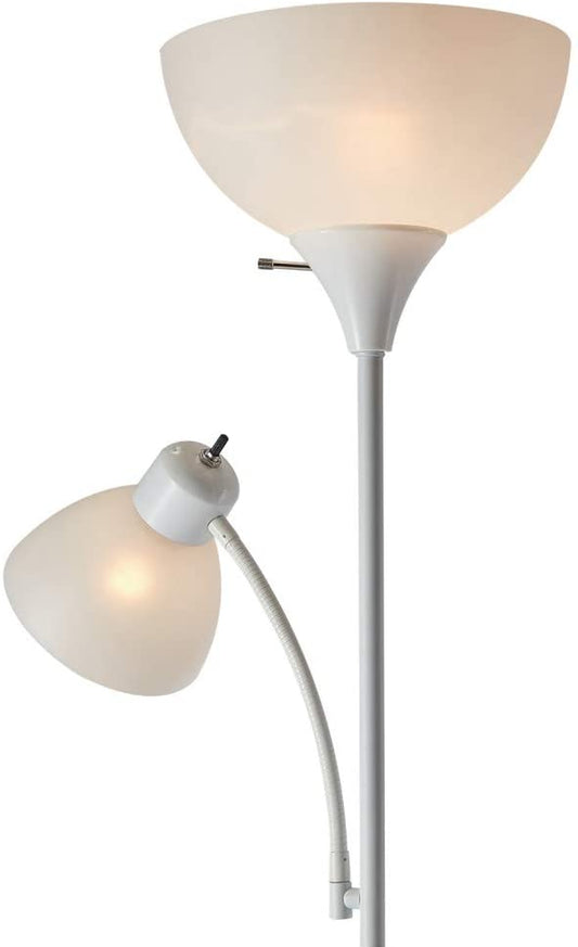 67136 72" Torchiere Floor Lamp + Adjustable Reading Light, Matte White, Frosted Plastic Shade, 3-Step Rotary Switch on Floor Lamp Socket, Home Improvement, Home Office Accessories
