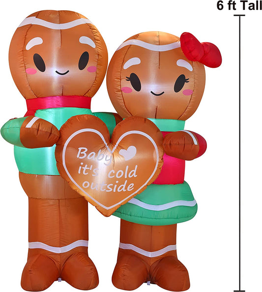 Christmas Inflatables Outdoor Decorations, 6 FT Inflatable Gingerman Couple with Build-In Blow up Inflatables for Christmas Party Indoor, Outdoor, Yard, Garden, Lawn Winter Decorations