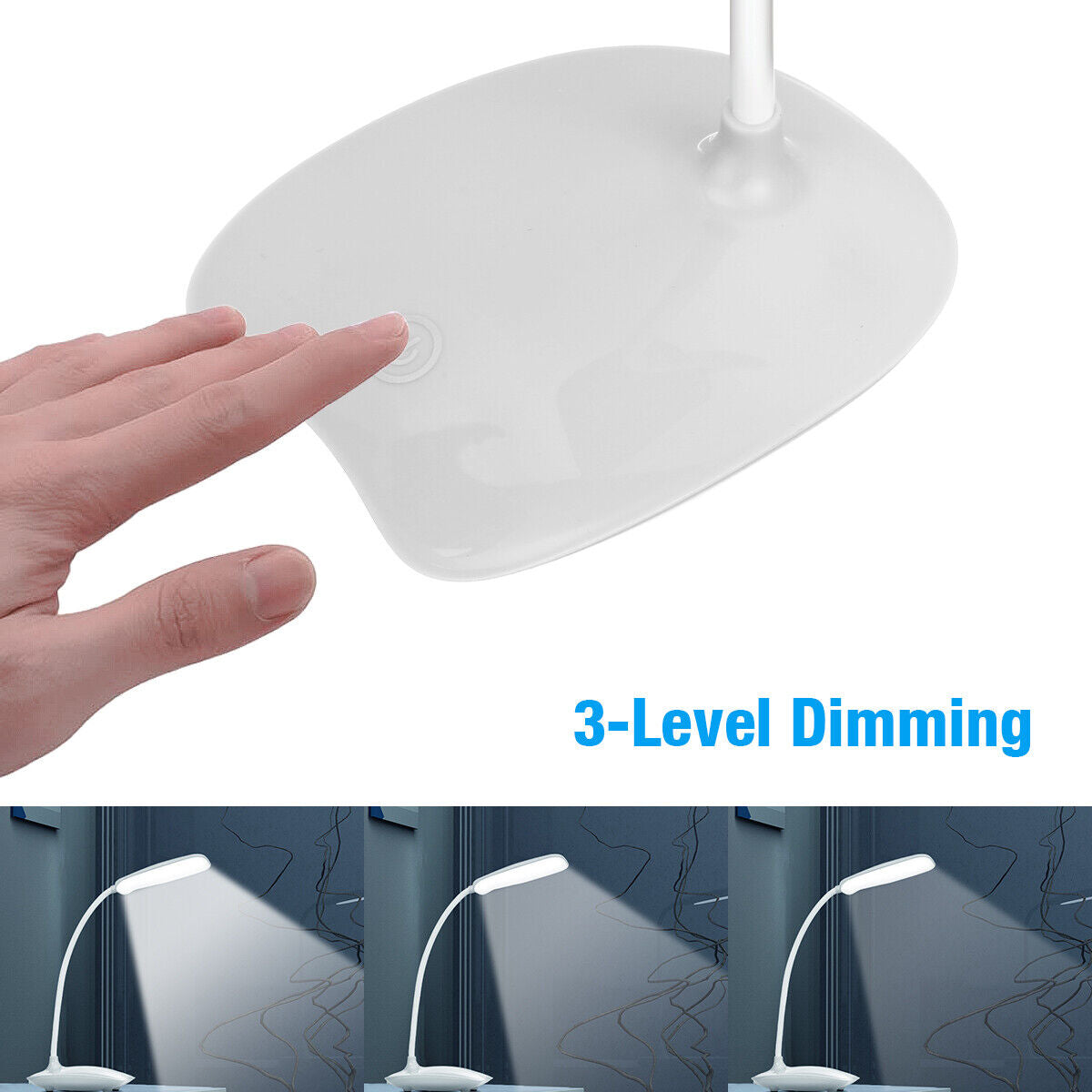 Dimmable LED Desk Light Touch Sensor Table Bedside Reading Lamp USB Rechargeable