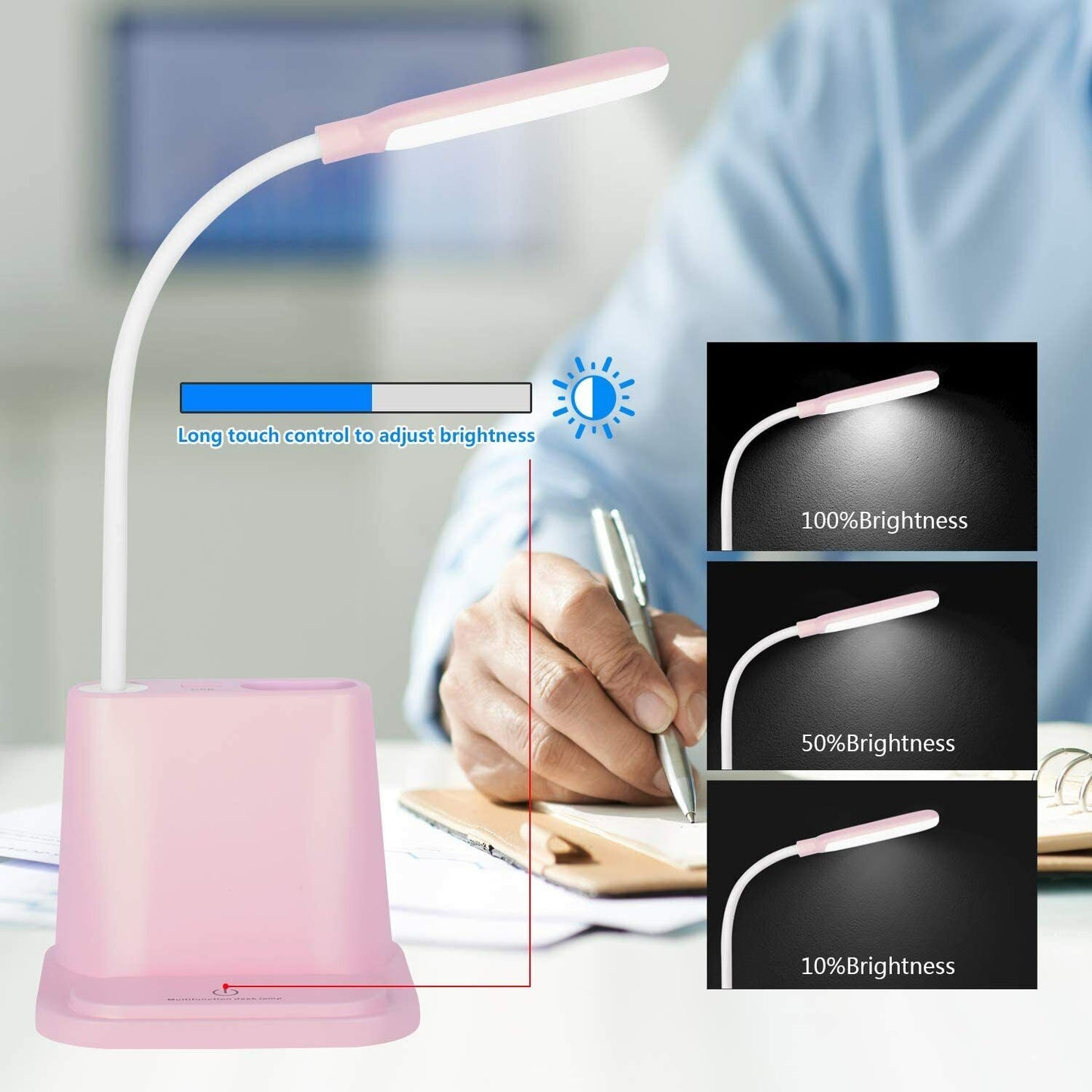 LED Desk Light Rechargeable Bedside Reading Lamp Dimmable Table Touch Control US