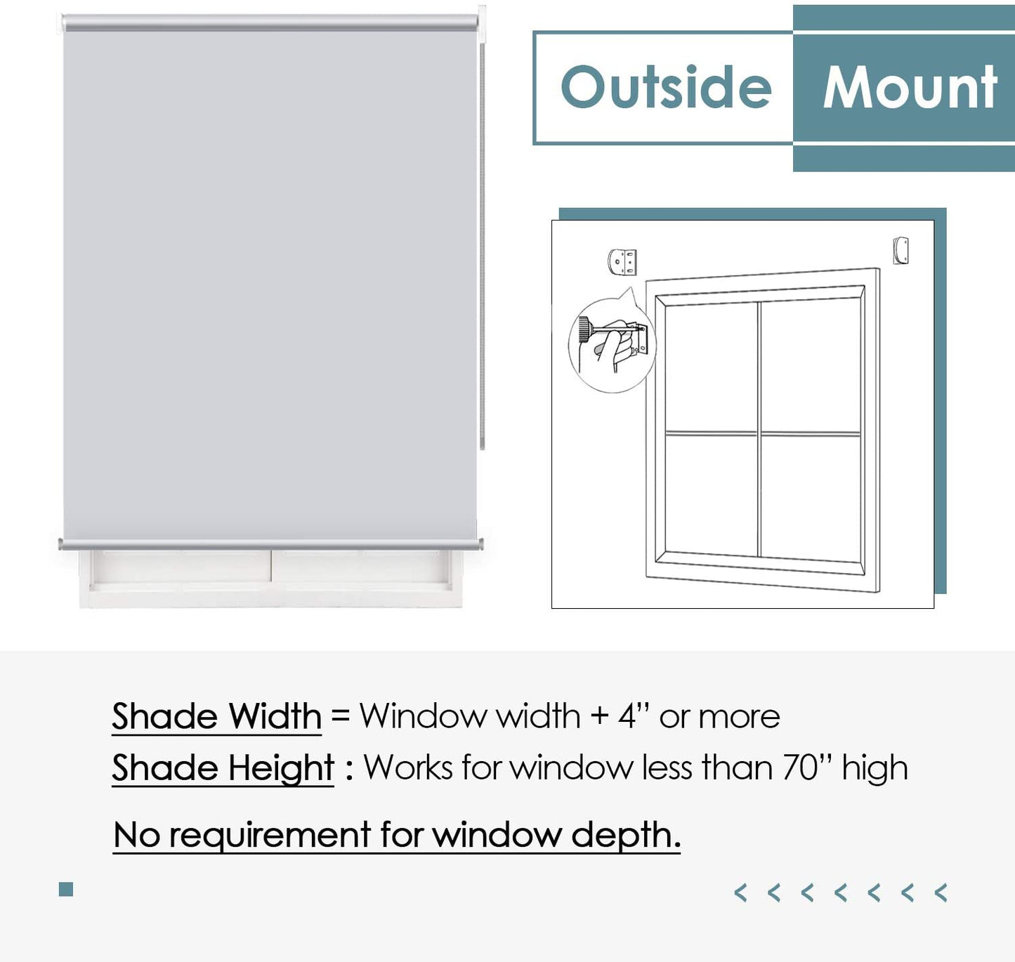 100% Blackout Roller Shade, Window Blind with Thermal Insulated, UV Protection Fabric. Total Blackout Roller Blind for Office and Home. Easy to Install. White,20" W X 72" H