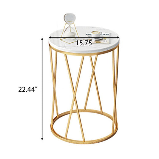 Faux Marble Side Table X-Shape Round End Table Modern Small Accent Home Decor for Living Room Black/White