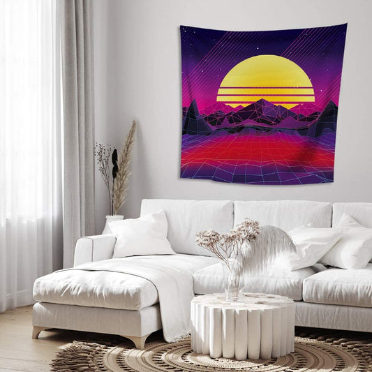 Trippy Mountain and Sun Tapestry Hippie Sunset Tapestry Abstract Landscape Tapestry Wall Hanging for Bedroom Living Room Dorm Home Decor (51.9 X 59.8 Inches)