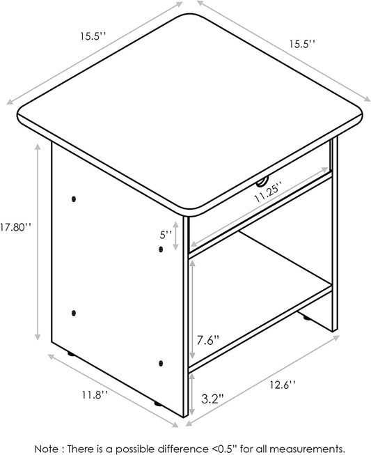 Dario End Table / Side Table / Night Stand / Bedside Table with Bin Drawer, 1-Pack, Columbia Walnut/Dark Brown