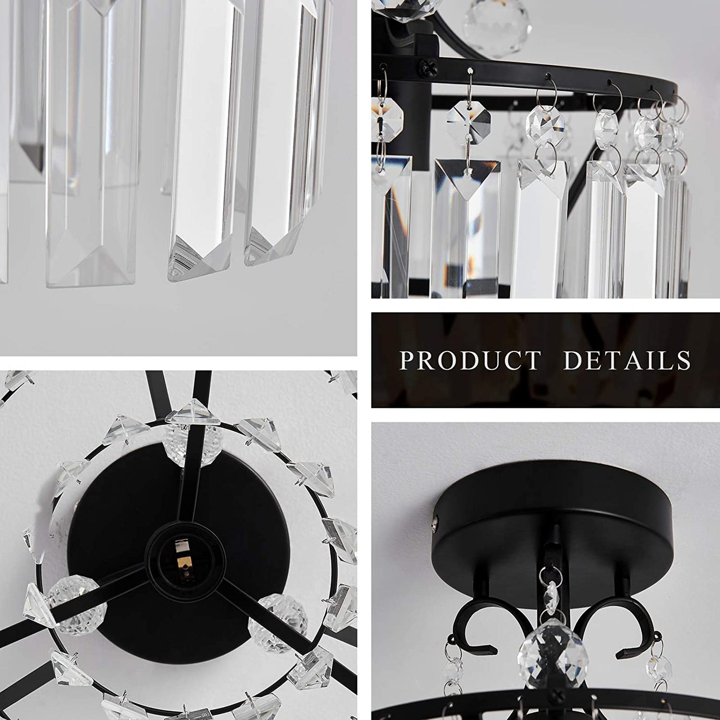 Small Crystal Raindrop Mini Chandeliers Semi Flush Mount Ceiling Light Fixture Small Ceiling Lamp for Hallway Bar Kitchen Dining Room Living Room