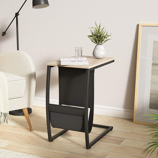 Sofa Side Table, C Table End Table with Side Pocket, Snack Table for Living Room Couch, French Oak Grey
