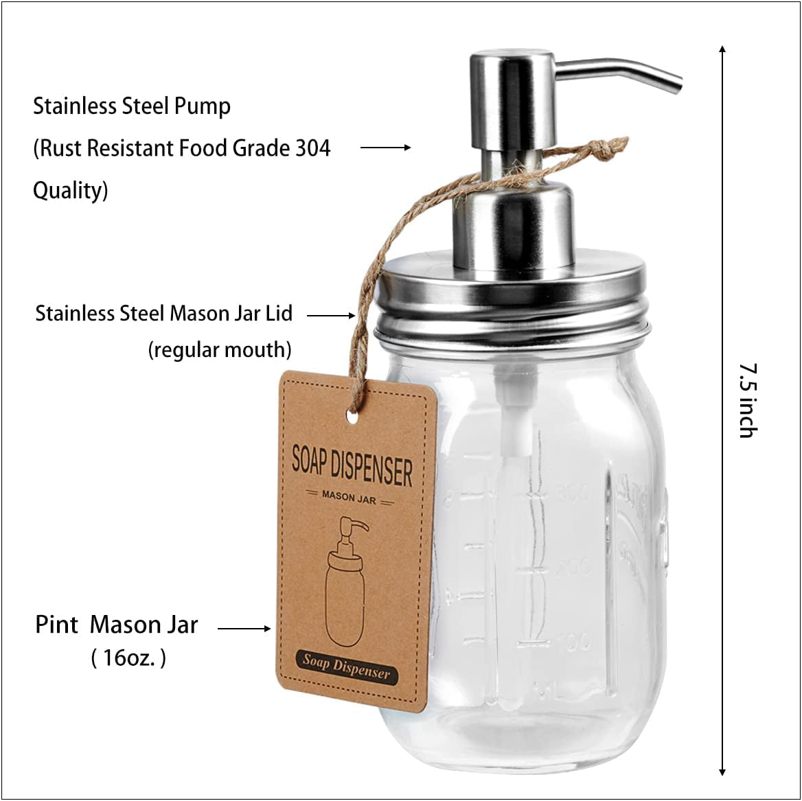 Amolliar Mason Jar Bathroom Accessories Set(4 Pack) - Lotion Soap Dispenser&Qtip Holder Set&Toothbrush Holder-Rustic Farmhouse Decor Apothecary Jar Bathroom Countertop,Vanity Organize (Brushed Nickel)
