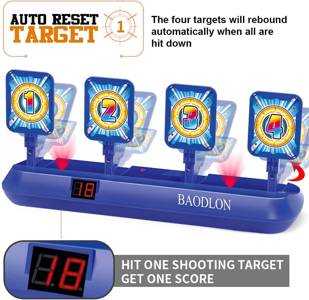 Digital Shooting Targets with Foam Dart Toy Gun, Electronic Scoring Auto Reset 4 Targets, Shooting Game Toys Gifts for Age of 5, 6, 7, 8, 9, 10+ Years Old Kids, Boys, Compatible with 2 Toy Gun