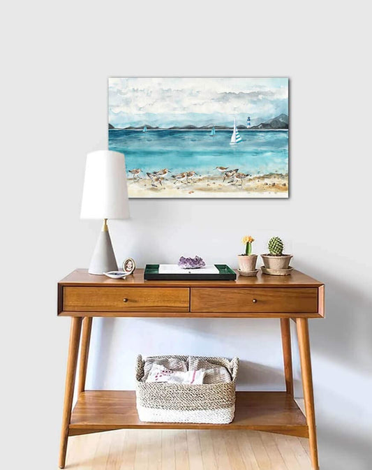 Bathroom Decor Beach Wall Art Ocean Lighthouse Seabird Paintings Artwork for Walls Beach Theme Decor Picture Prints Modern Wall Decor Framed Wall Decorations for Bedroom Bathroom Kitchen Home Decor