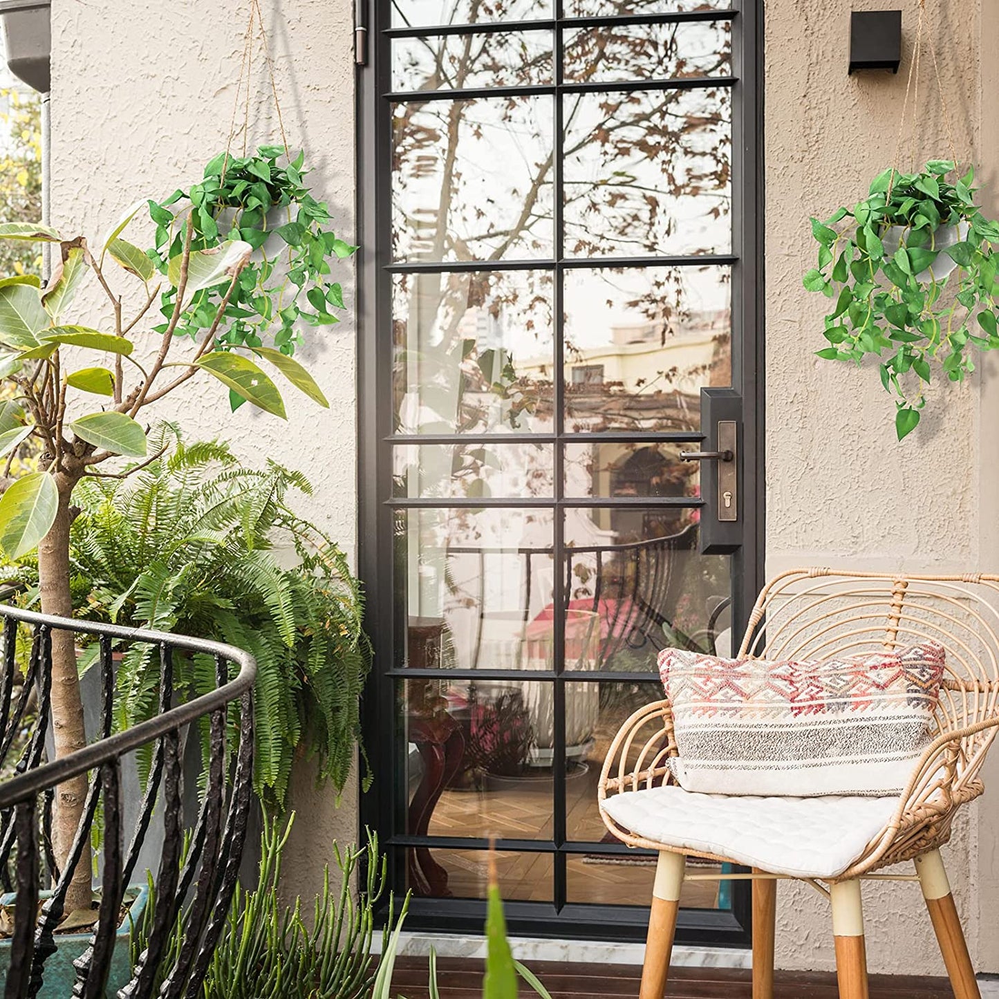 Hanging Plant Fake Hanging Plants with Pots, 2 Pack Artificial Hanging Plants, Faux Anthurium Leaf Hanging Basket Plant for Wall Home Room Indoor Outdoor Decor