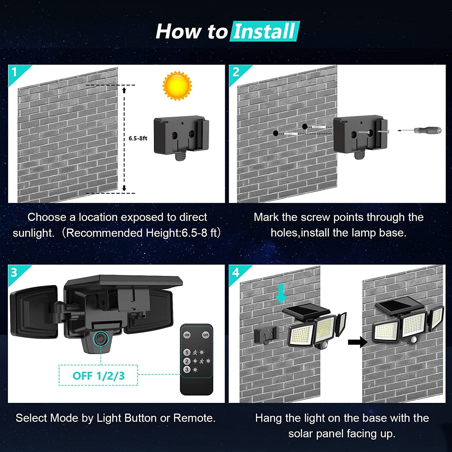Solar Outdoor Lights , 2500LM 210 LED Security Lights with Remote Control,3 Heads Motion Sensor Lights, IP65 Waterproof,270° Wide Angle Flood Wall Lights with 3 Modes(2 Packs)