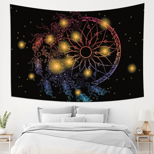 Dream Catcher Tapestry for Bedroom Aesthetic,Fantasy Boho Dreamcatcher Feather Tapestry Wall Hang Mystic Starry Star Moon Tapestry for Girl Living Room Dorm Decor 59.1X51.2 Inches