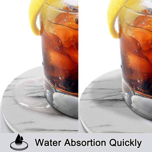 Set of 8 Coasters for Drinks , Absorbent Marble Style Ceramic Drink Coaster with Holder for Coffee Wooden Table Home Decor(Grey)