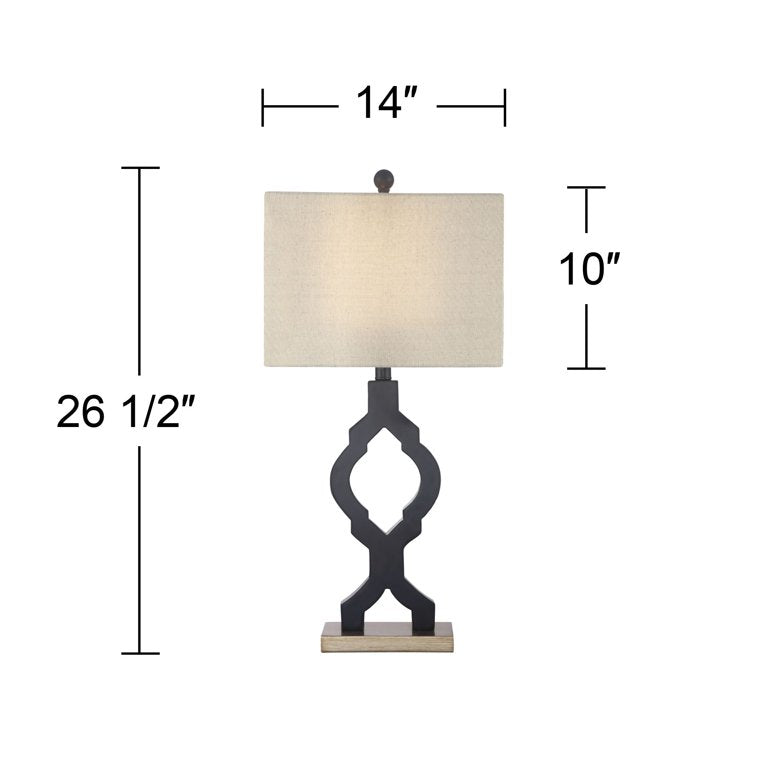 360 Lighting Modern Table Lamps 26.5" High Set of 2 Classic Moroccan Black Off White Rectangular Fabric Shade for Living Room Family Bedroom