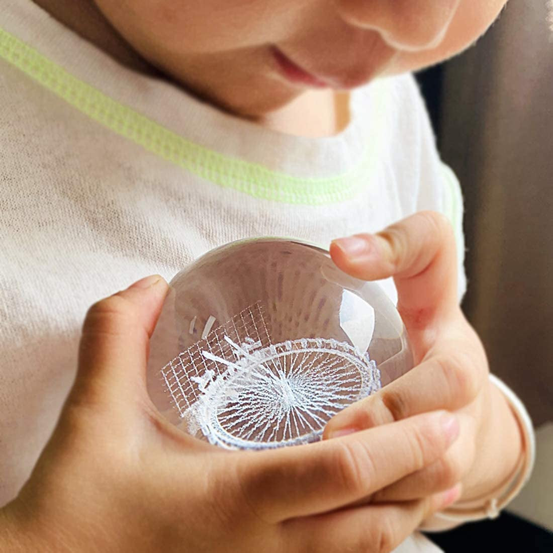 Crystal 2.4 Inch (60Mm) Carving Ferris Wheel Crystal Ball with Sliver-Plated Flowering Stand,Fengshui Glass Ball Home Decoration