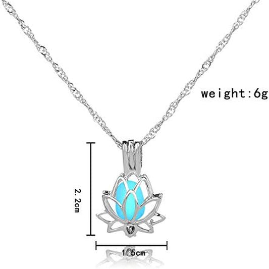 Luminous Lotus Pendant Necklace, Hollow Flower Lockets Necklace
