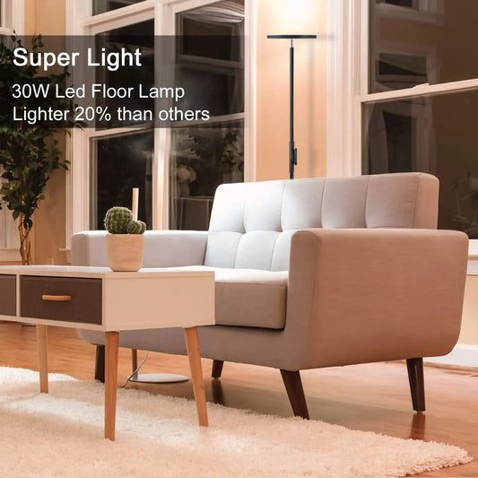 Floor Lamp,30W/2400Lm Sky LED Modern Torchiere 3 Color Temperatures Super Bright Floor Lamps-Tall Standing Pole Light with Remote & Touch Control for Living Room,Bed Room,Office (Black)