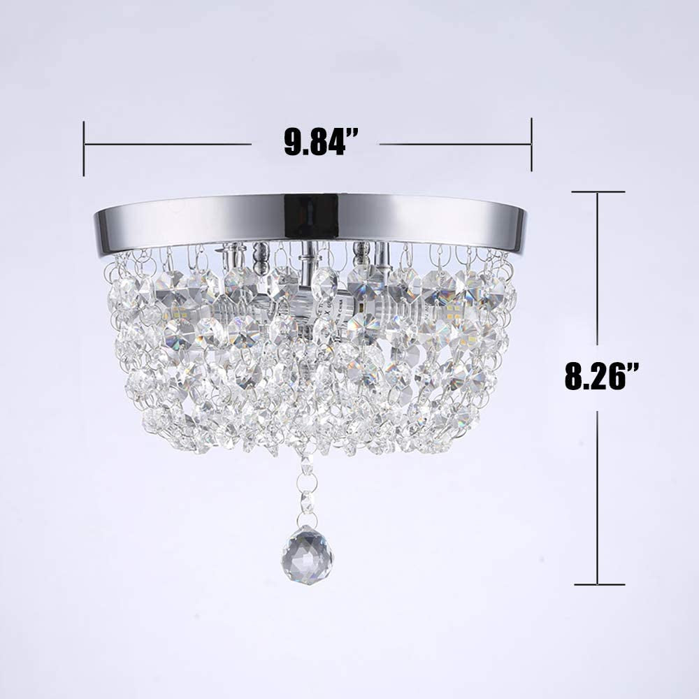 2 Lights Mini Crystal Ceiling Light Fixture, Small Modern Closet Chandelier Elegant Chrome Ceiling Lighting Lamp for Bedroom Hallway Kitchen Dining Room Bathroom Entry,H8.3'' X D9.8"