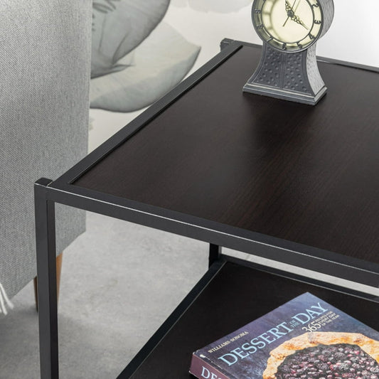 Zinus Dane 20” Black Frame Side Table, Red black wood grain