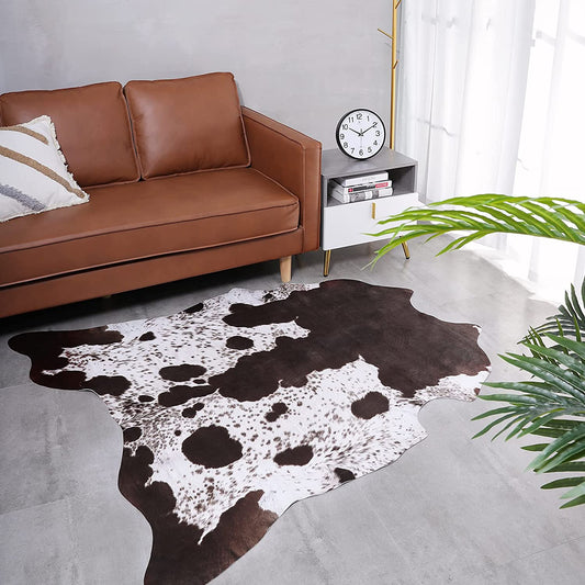 Cow Print Rug Faux Cowhide Rugs Animal Printed Area Rug Carpet for Bedroom, Home Office, Livingroom, Home Decor Mat, 5.2Ft X 6.2Ft