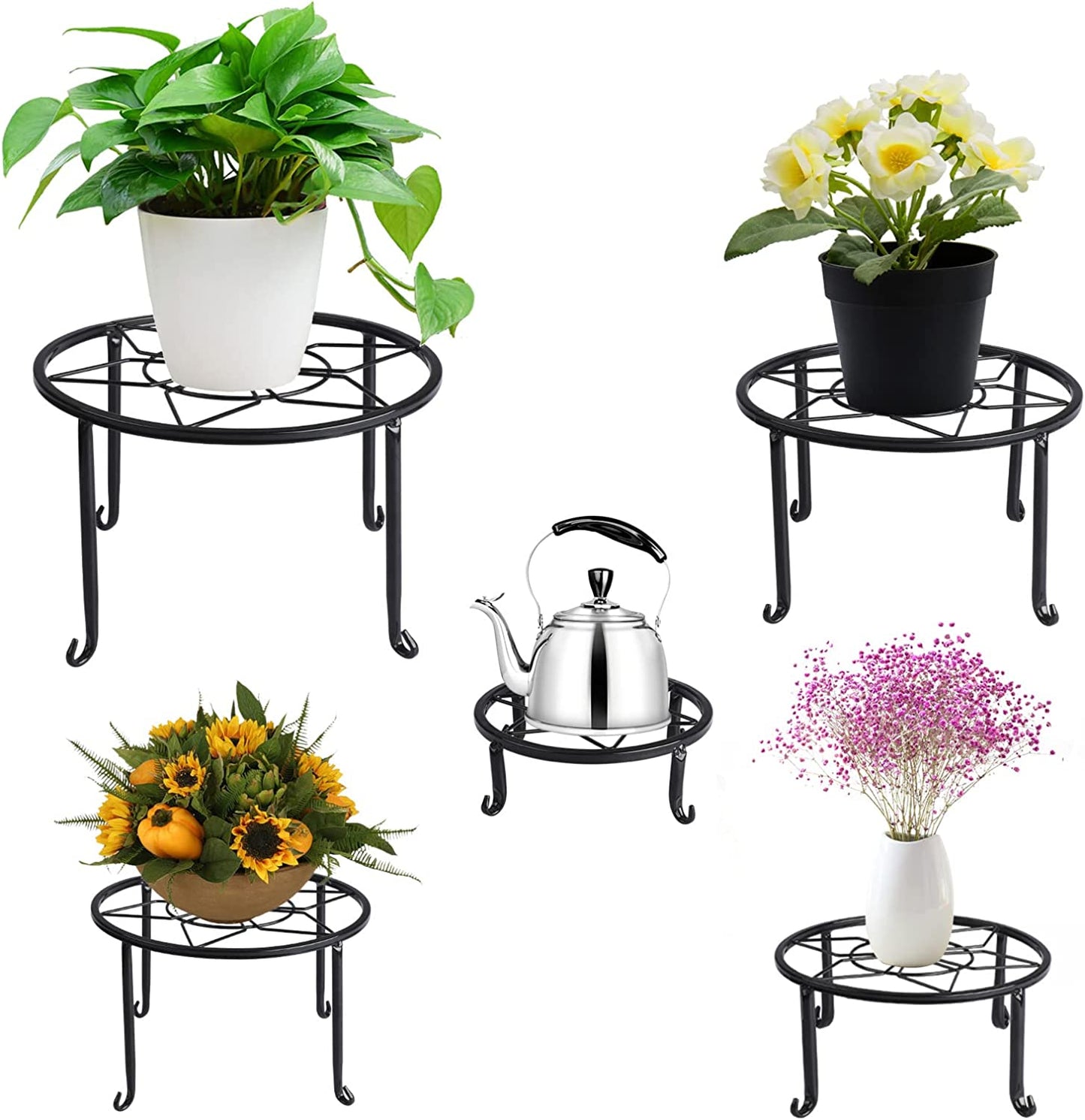 5 Pack Metal Plant Stands,Heavy Duty Potted Holder for Flower Pot,Indoor Outdoor Metal Rustproof Iron Garden Container round Supports Rack for Planter…