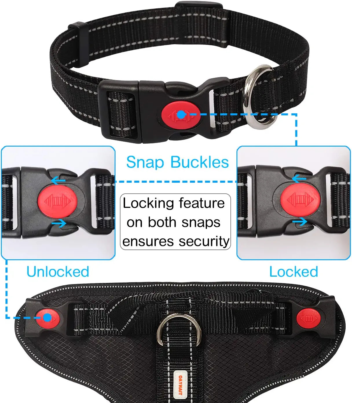 Dog Harness No-Pull Dog Vest Set Reflective Adjustable Oxford Material Pet Harness for Medium Large Dogs with Leash and Collar (Large(Chest:25-35"), Black)